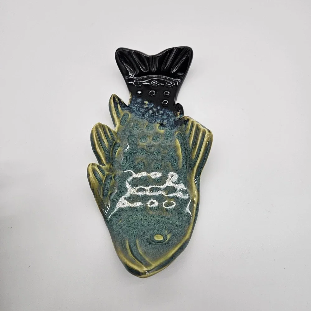 Handmade & Painted Clay Fish Decor/tray Signed Cabin Chic